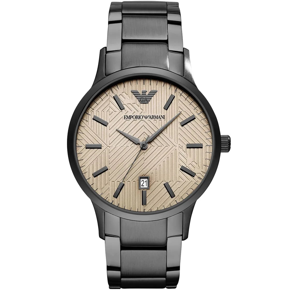 Emporio Armani Renato AR11183 men's watch gunmetal steel with beige geometric dial