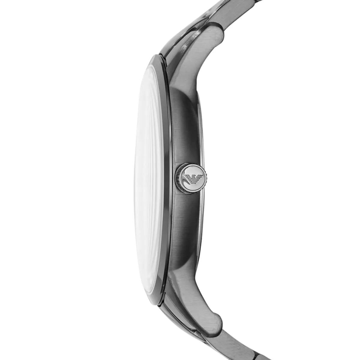 Side view of Emporio Armani AR11183 gunmetal case showing ultra-slim profile