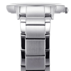 Angled shot of AR11189 showing light reflecting off the dual-texture silver dial