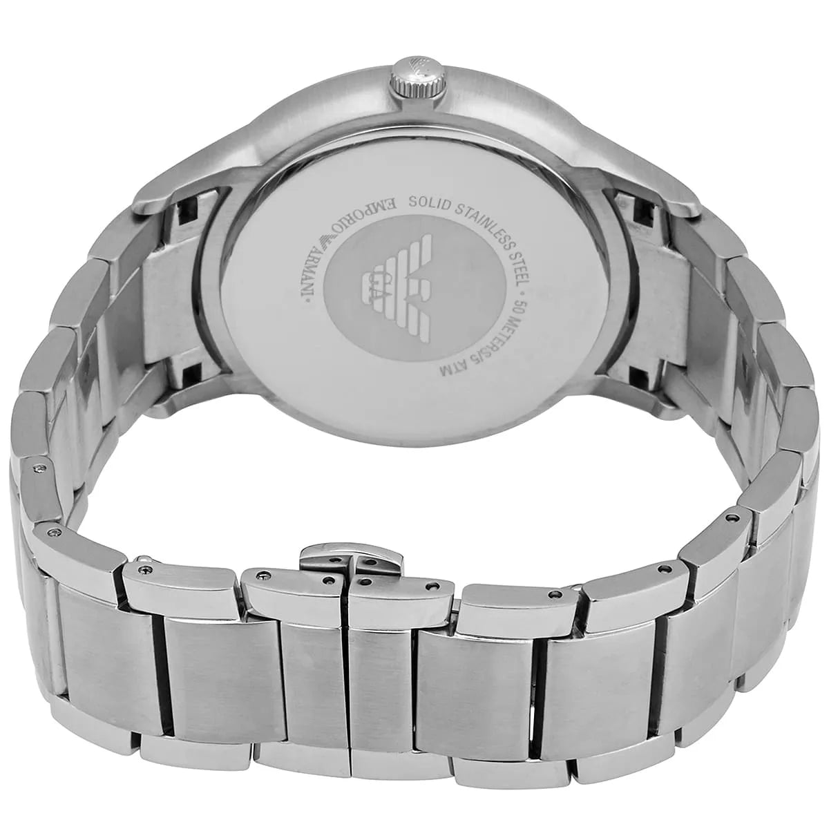 Stainless steel case back of Emporio Armani AR11189 with engraved eagle logo