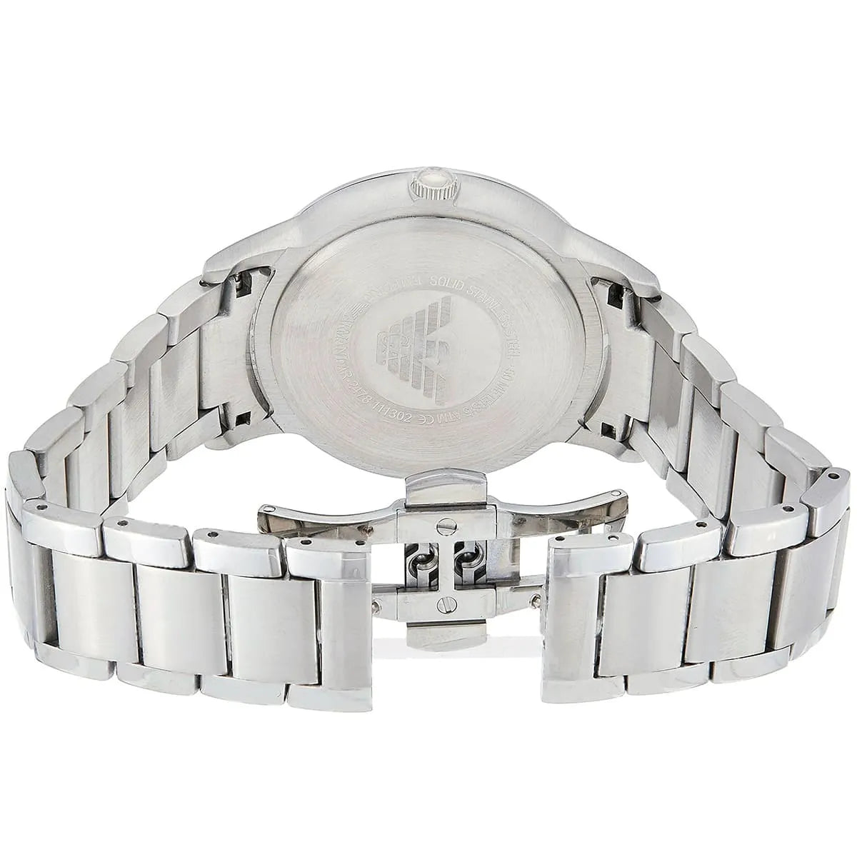 Stainless steel case back of Emporio Armani AR11189 with engraved eagle logo