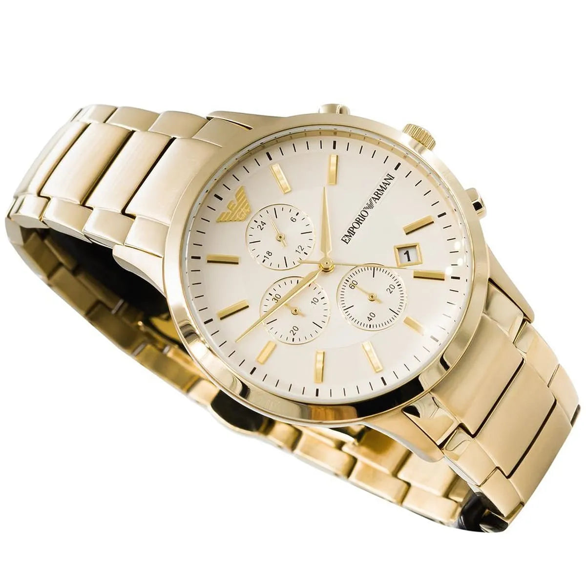 Angled shot of AR11332 showing the depth of the off-white dial and gold hands
