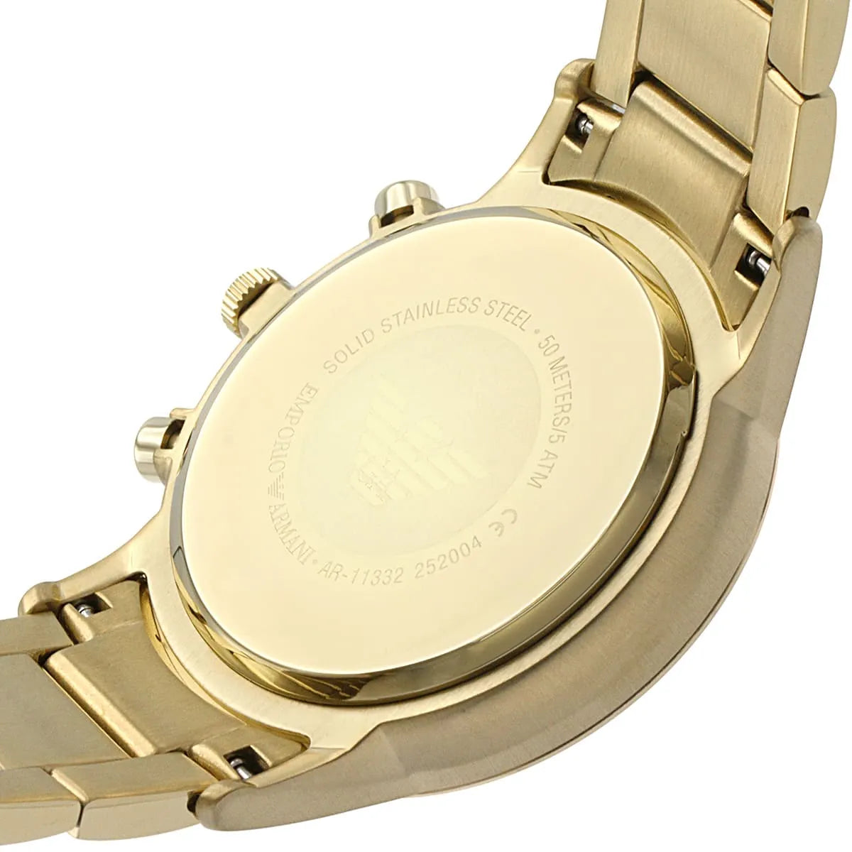 Stainless steel case back of Emporio Armani AR11332 with engraved eagle logo