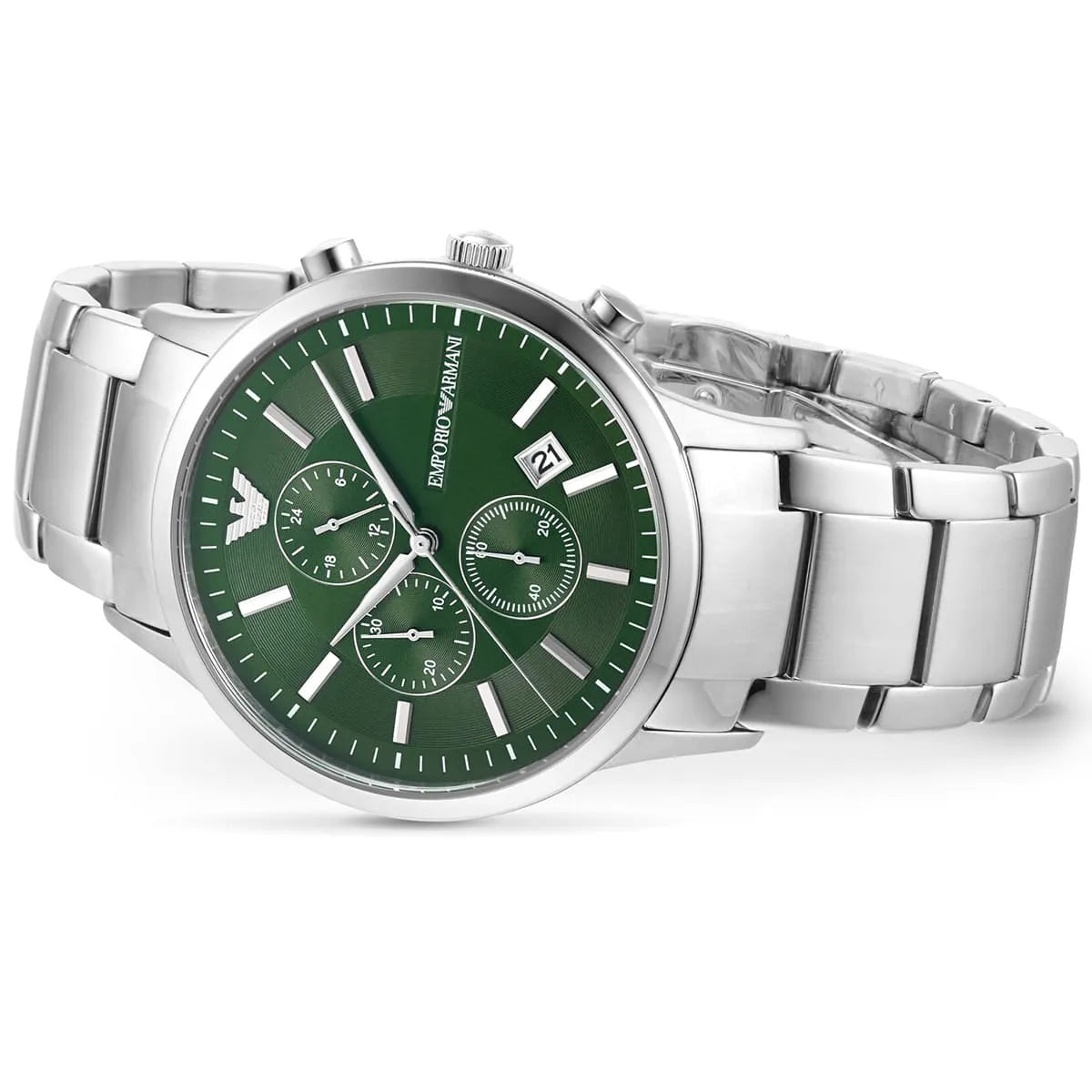 Side view of Emporio Armani AR11507 showing silver crown and pushers