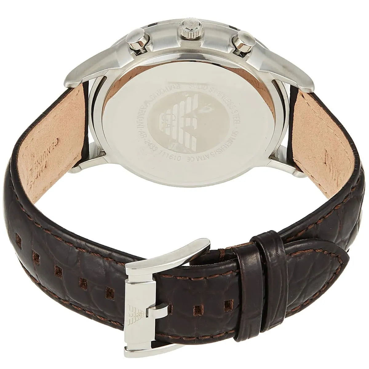Silver buckle clasp with Emporio Armani logo for AR2433 leather watch