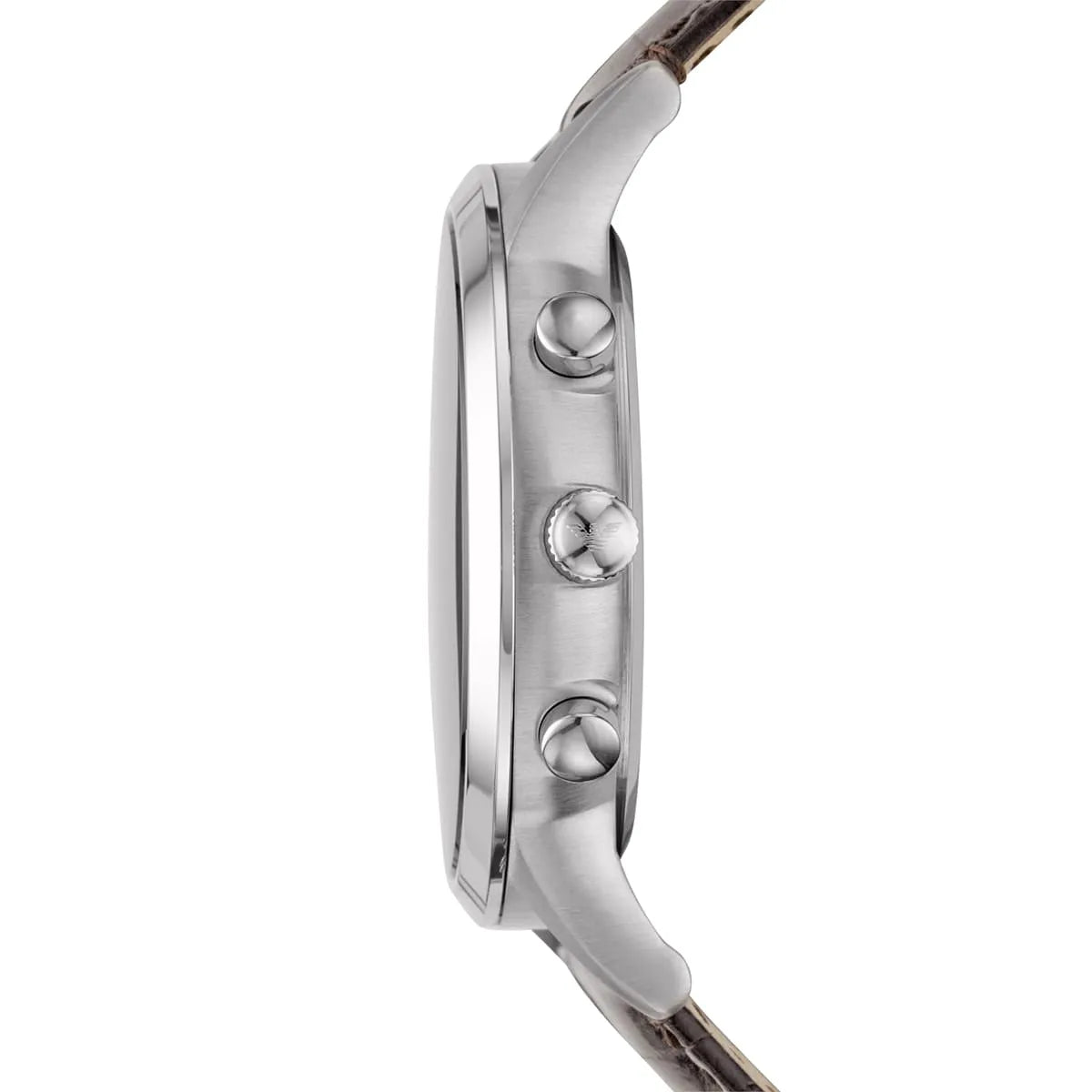 Side view of Emporio Armani AR2433 showing polished silver case and pushers