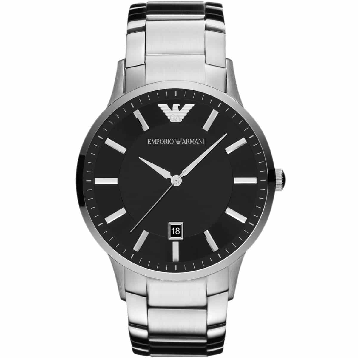 Emporio Armani Renato AR2457 men's watch silver stainless steel with black sunray dial