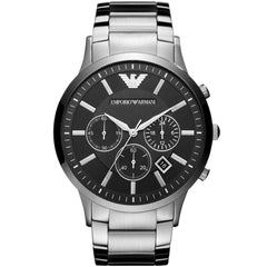 Emporio Armani AR2460 Renato Men's Watch Large Black Dial Silver Stainless Steel