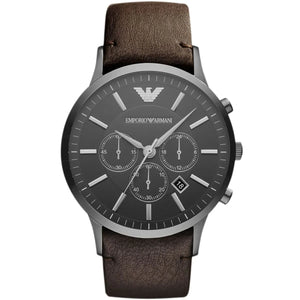 Emporio Armani Renato AR2462 men's watch gunmetal grey case with dark brown leather strap