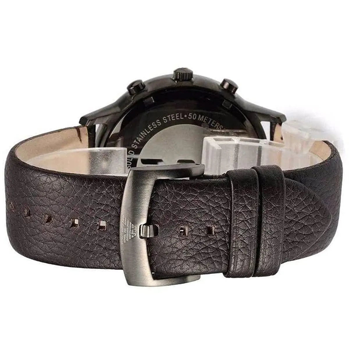 Gunmetal grey pin buckle with Armani logo for AR2462 leather watch