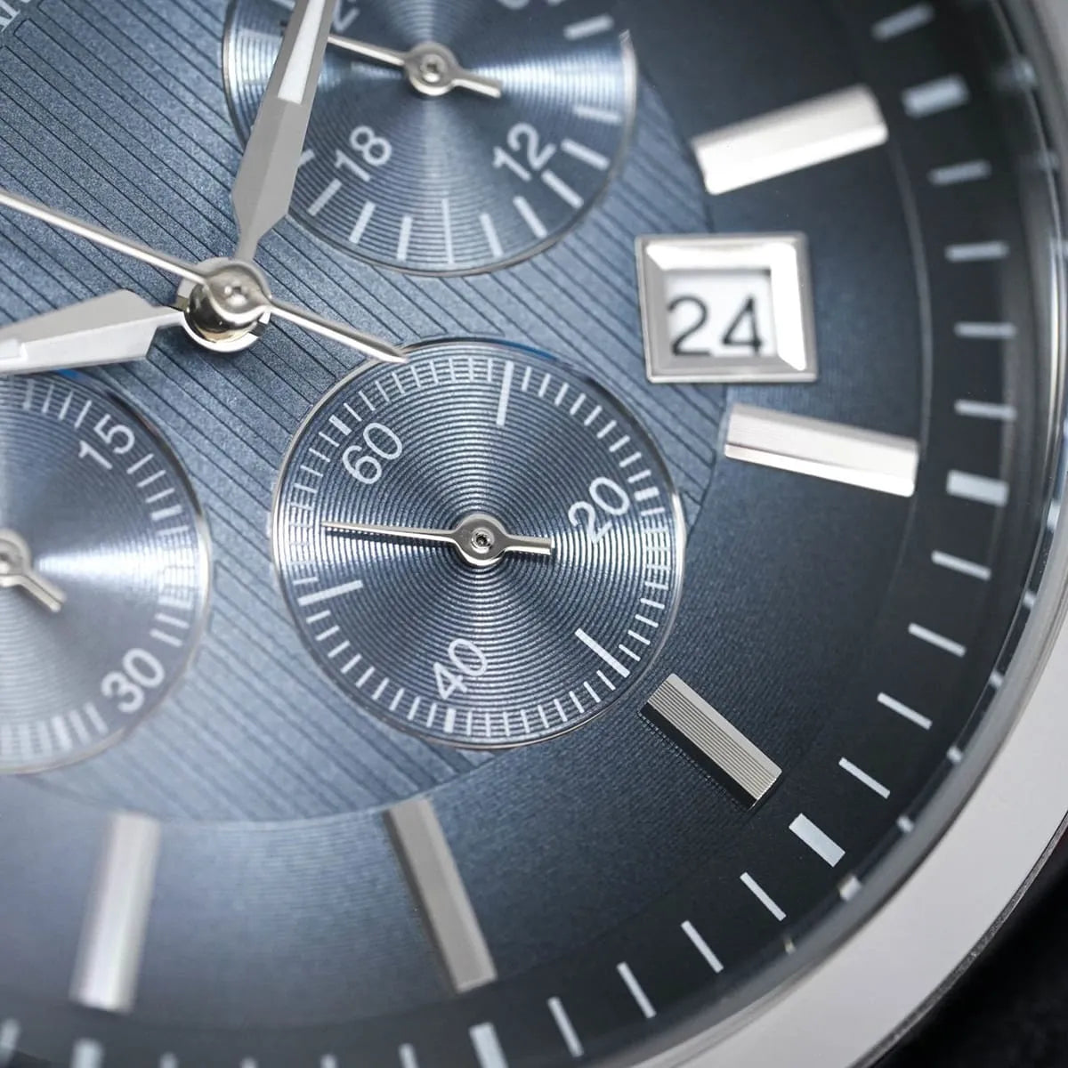 Close-up of Emporio Armani AR2473 chronograph sub-dials and date window