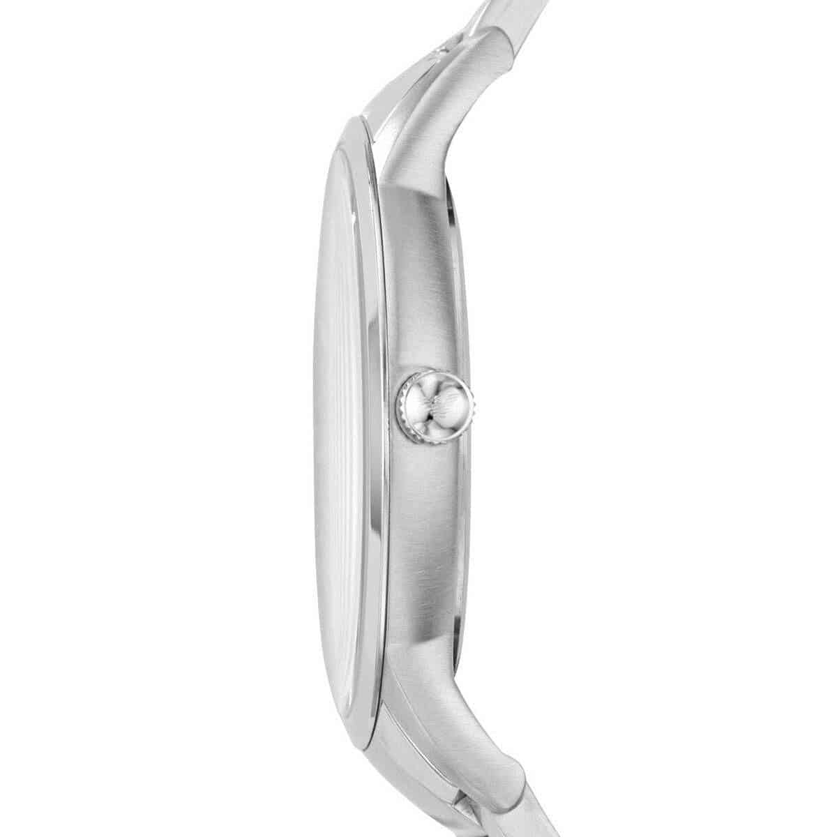 Side view of Emporio Armani AR2477 polished silver case and crown