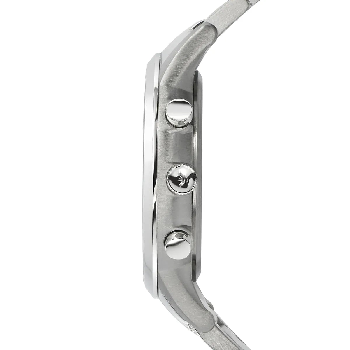 Side view of Emporio Armani AR2486 showing silver crown and pushers