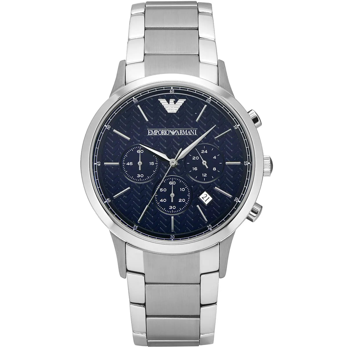 Emporio Armani AR2486 Renato Men's Watch Geometric Textured Blue Dial Silver Steel