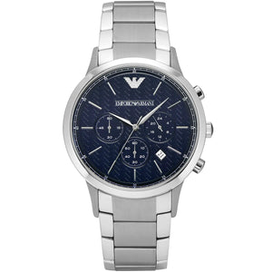 Emporio Armani AR2486 Renato Men's Watch Geometric Textured Blue Dial Silver Steel