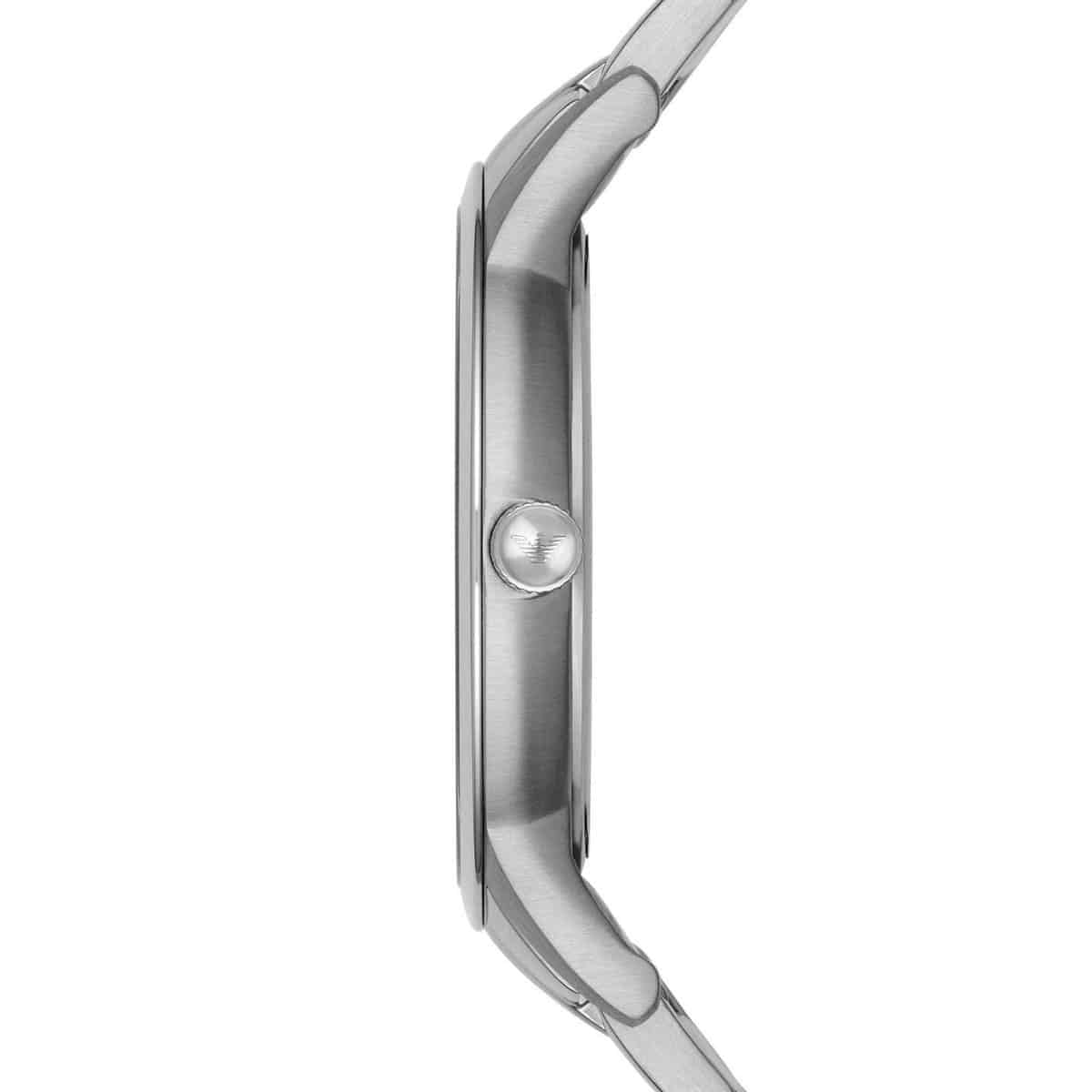 Side view of Emporio Armani AR2514 showing slim silver case and crown