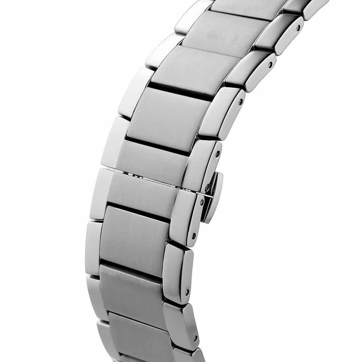 Detailed view of polished silver stainless steel link bracelet for AR2514