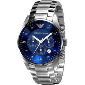Emporio Armani AR5860 Retro Men's Watch Royal Blue Sunray Dial Silver Stainless Steel