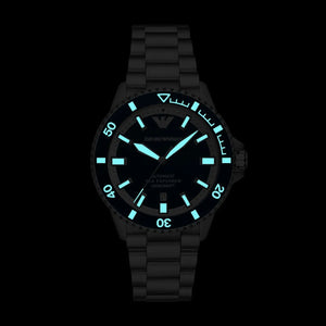 Emporio Armani AR60079 luminous hands and markers glowing in low light for diving visibility