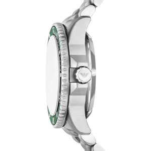 Side view of Emporio Armani AR60088 showing the screw-down crown for 200m water resistance