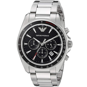 Angled shot of AR6098 showing the contrast between silver case and black bezel
