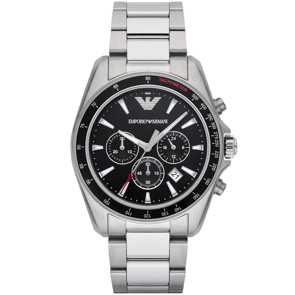Emporio Armani Sigma AR6098 men's watch silver stainless steel black dial with red accents