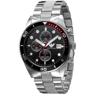 Emporio Armani AR5855 Sportive Men's Watch Black Dial Silver Textured Bracelet