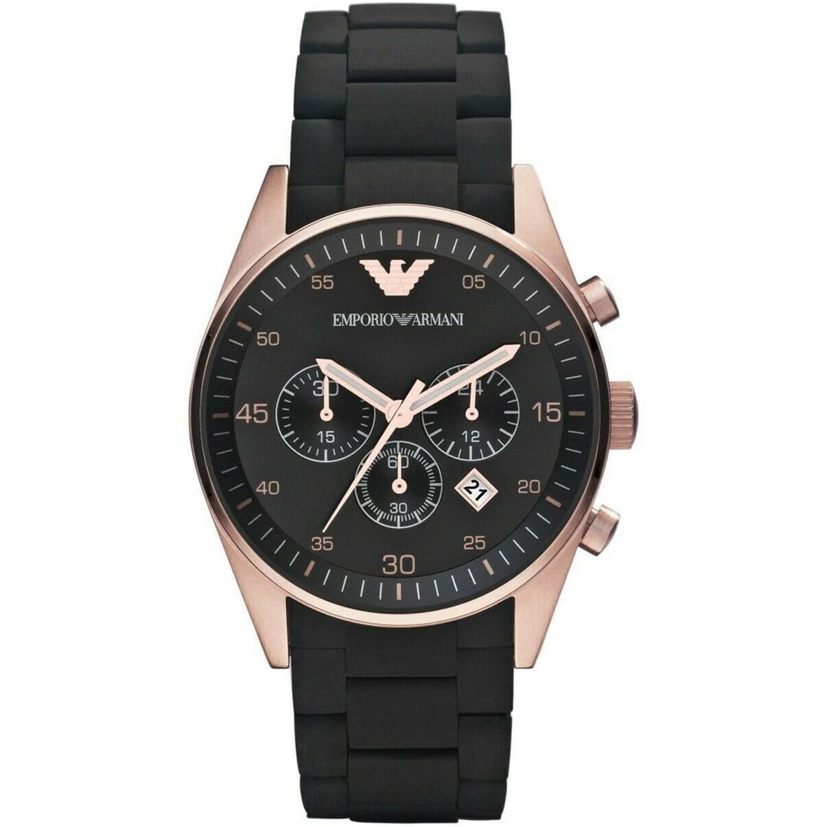 Emporio Armani AR5905 Sportivo Men's Watch Rose Gold Case Black Rubberized Bracelet