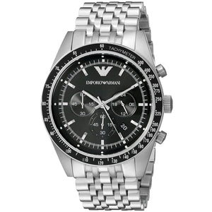 Side view of Emporio Armani AR5988 showing silver crown and chronograph pushers