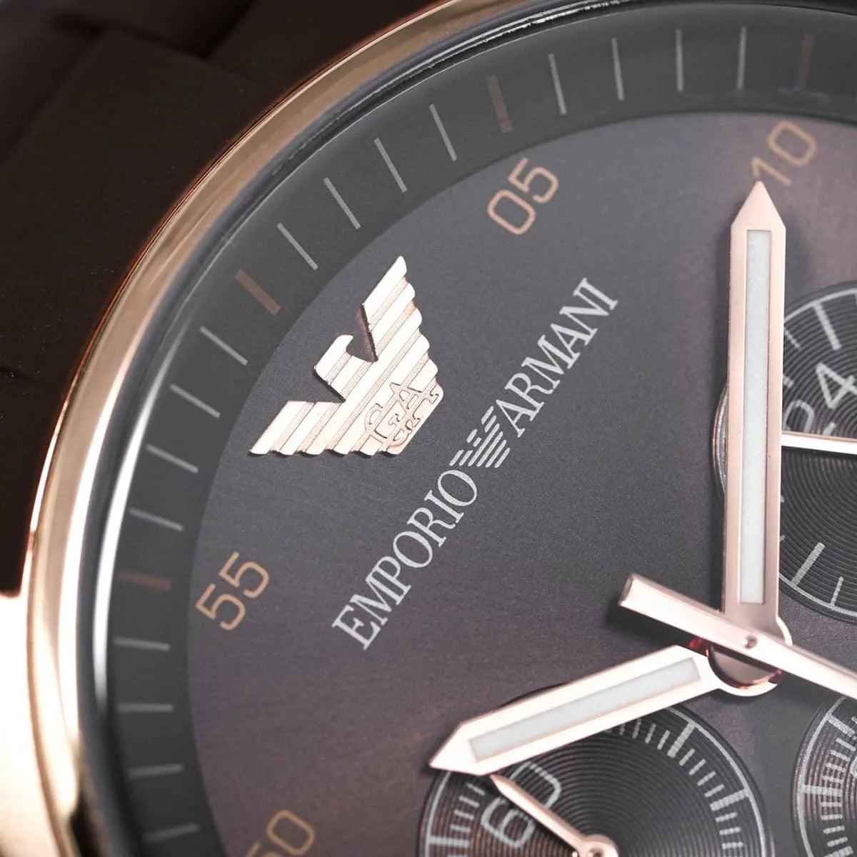 Close-up of Emporio Armani AR5890 chronograph sub-dials and date window