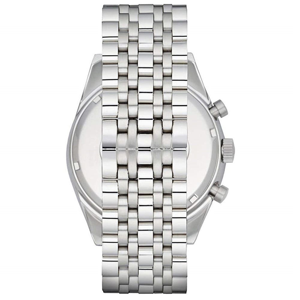 Detailed view of unique silver stainless steel multi-link bracelet for AR6073