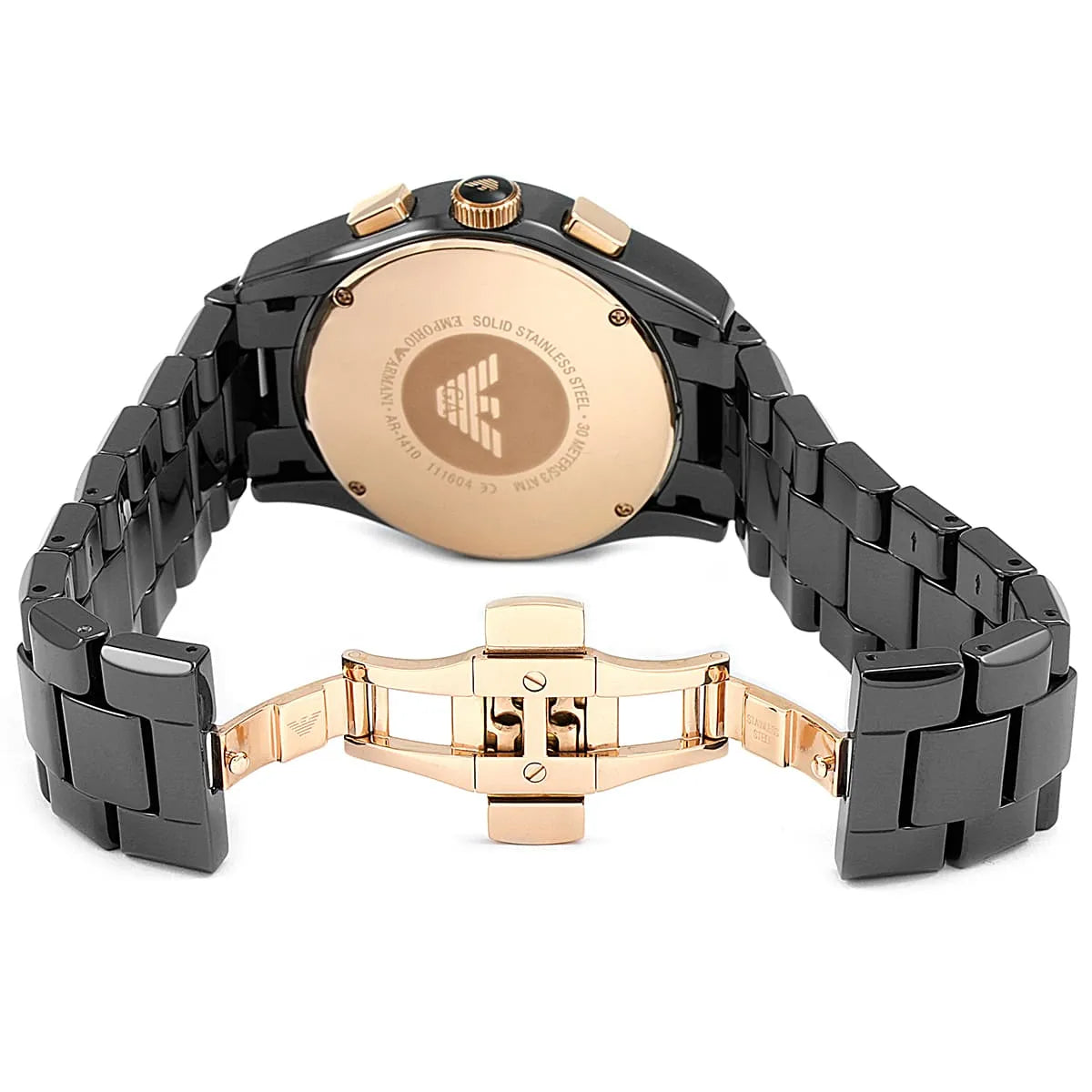 Hidden deployment clasp with Armani logo for AR1410 ceramic watch