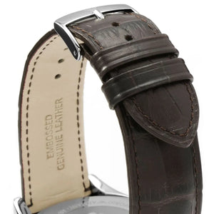 Detailed view of genuine dark brown crocodile-embossed leather strap for AR1634