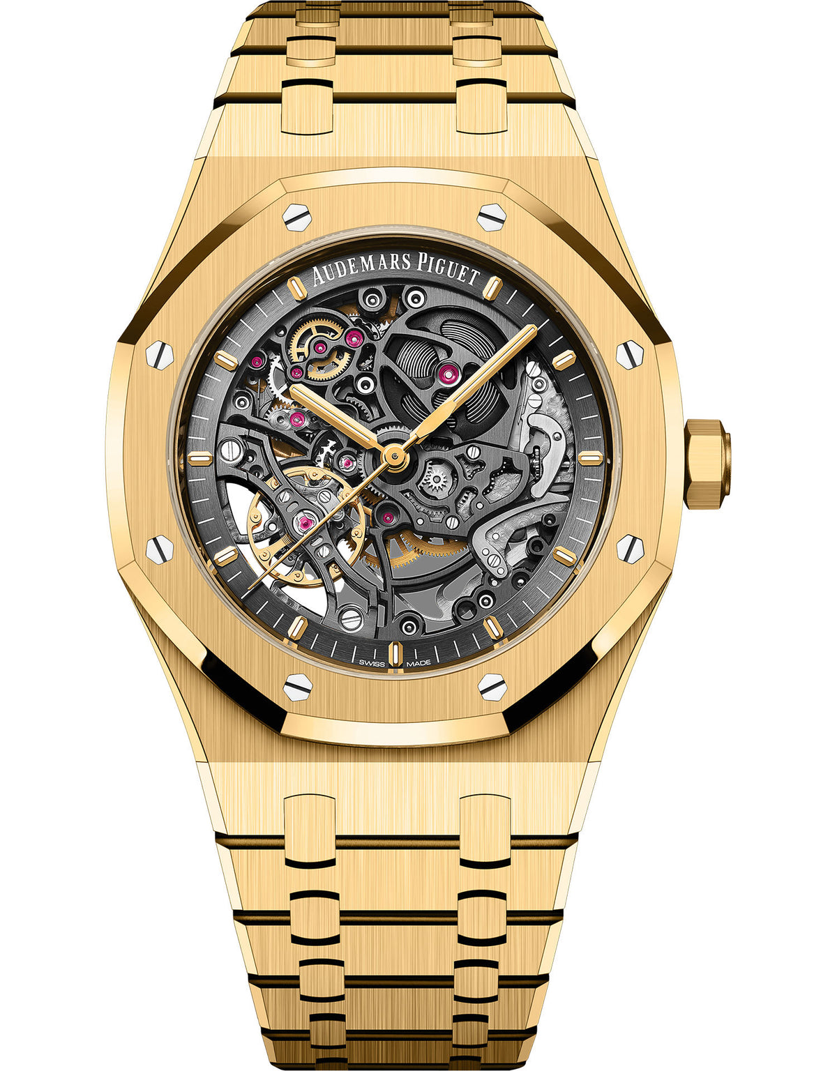 Audemars Piguet Royal Oak 15407BA.OO.1220BA.01 men's automatic watch, openworked dial, yellow gold bracelet – front view