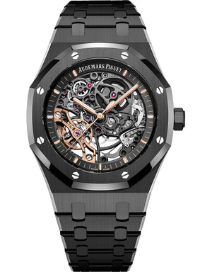 Audemars Piguet Royal Oak 15416CE.OO.1225CE.01 men's automatic watch, openworked dial, black ceramic bracelet – front view