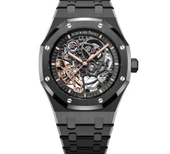 Audemars Piguet Royal Oak 15416CE.OO.1225CE.01 men's automatic watch, openworked dial, black ceramic bracelet – full front view