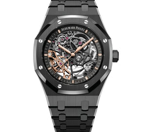 Audemars Piguet Royal Oak 15416CE.OO.1225CE.01 men's automatic watch, openworked dial, black ceramic bracelet – full front view