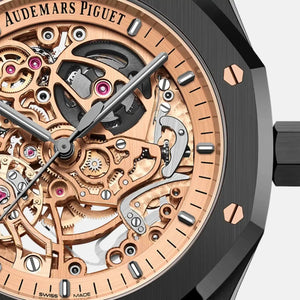 Audemars Piguet Royal Oak 15416CE.OO.1225CE.02 men's automatic watch, openworked dial, black ceramic bracelet – dial close-up
