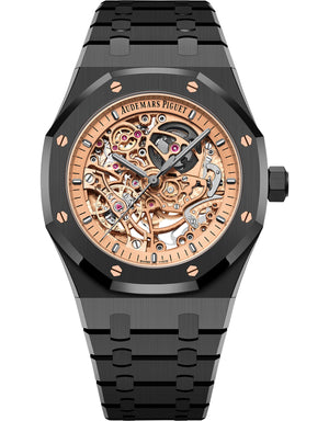 Audemars Piguet Royal Oak 15416CE.OO.1225CE.02 men's automatic watch, openworked dial, black ceramic bracelet – front view