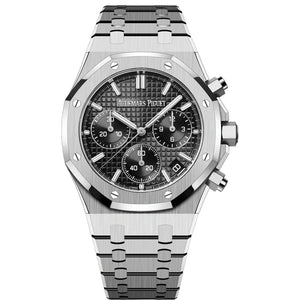 Audemars Piguet Royal Oak 26320ST.OO.1220ST.01 men's chronograph watch, black dial, silver stainless steel bracelet – full front view