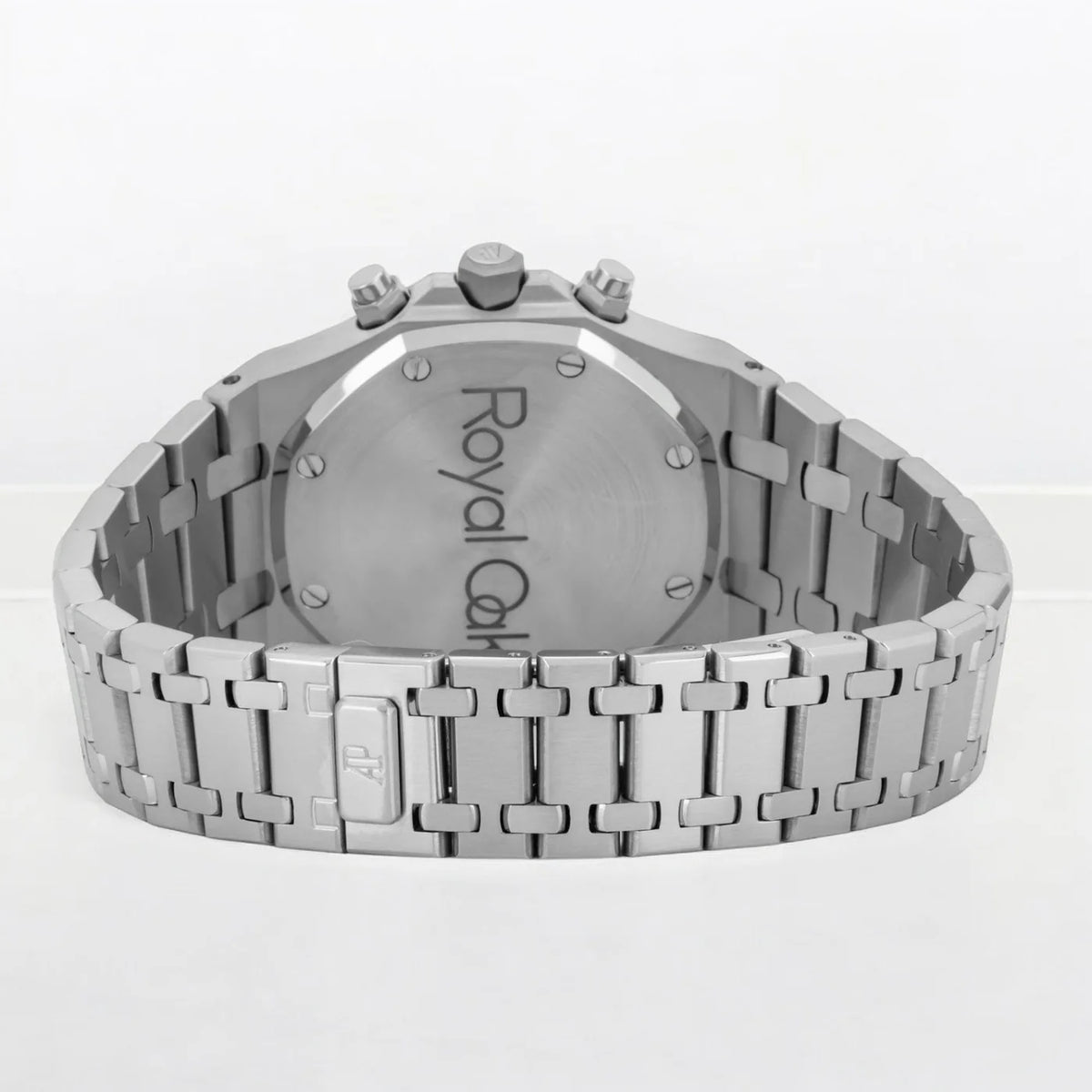 Audemars Piguet Royal Oak 26320ST.OO.1220ST.02 men's chronograph watch, silver dial, silver stainless steel bracelet – caseback view