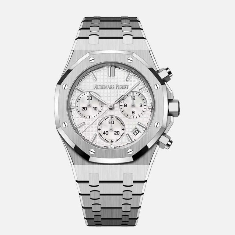 Audemars Piguet Royal Oak 26320ST.OO.1220ST.02 men's chronograph watch, silver dial, silver stainless steel bracelet – front view
