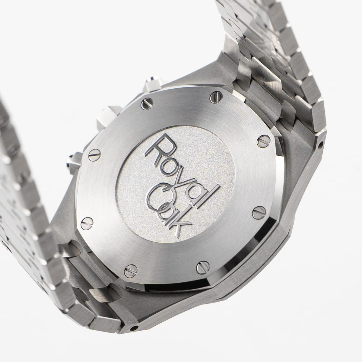 Audemars Piguet Royal Oak 26320ST.OO.1220ST.03 men's chronograph watch, blue dial, silver stainless steel bracelet – caseback view