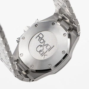 Audemars Piguet Royal Oak 26320ST.OO.1220ST.03 men's chronograph watch, blue dial, silver stainless steel bracelet – caseback view