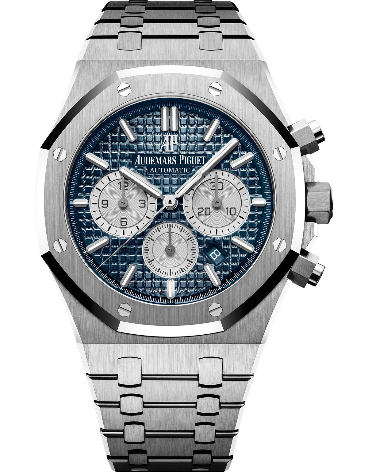 Audemars Piguet Royal Oak 26331ST.OO.1220ST.01 men's chronograph watch, blue dial, silver stainless steel bracelet – front view