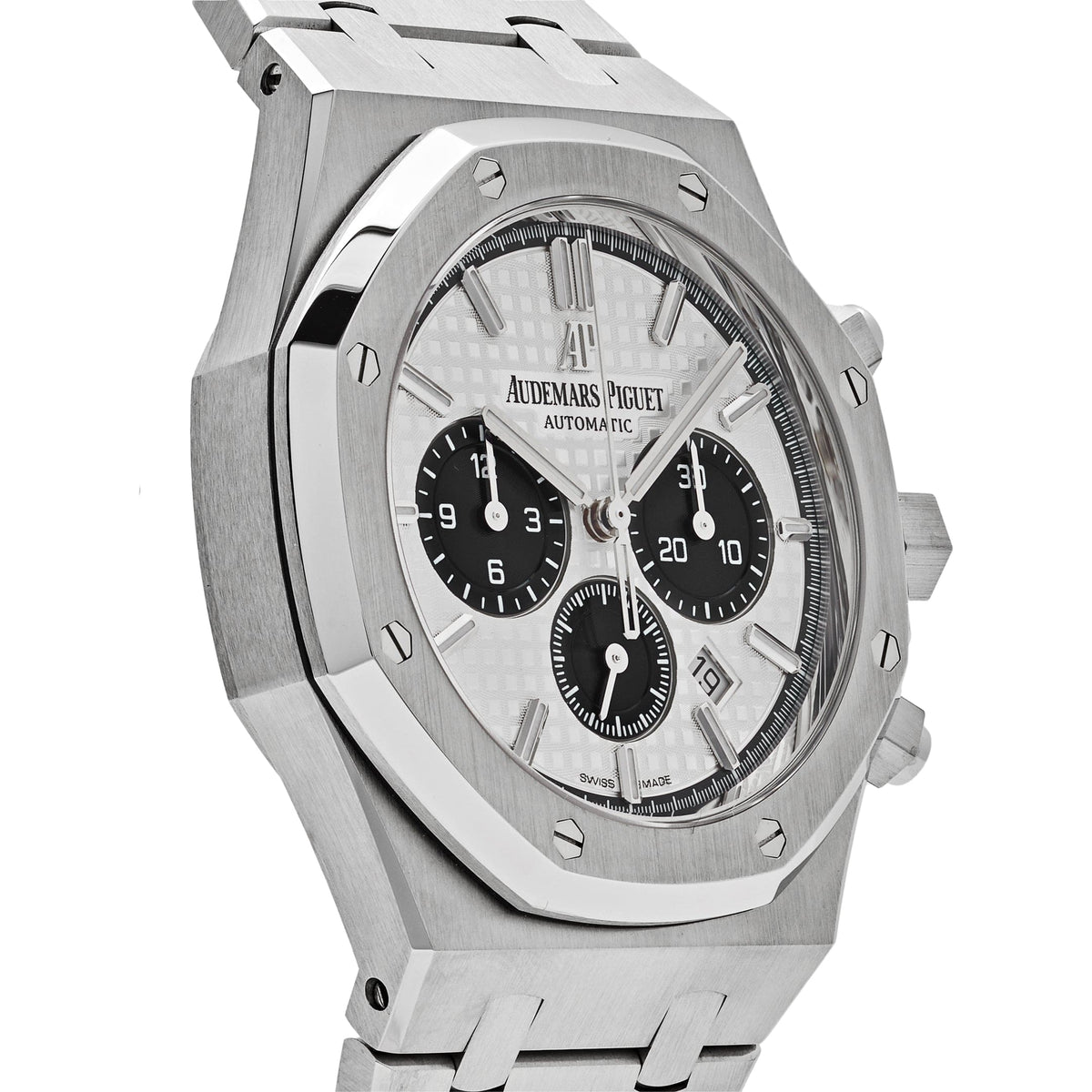Audemars Piguet Royal Oak 26331ST.OO.1220ST.03 men's chronograph watch, silver dial, silver stainless steel bracelet – angle view