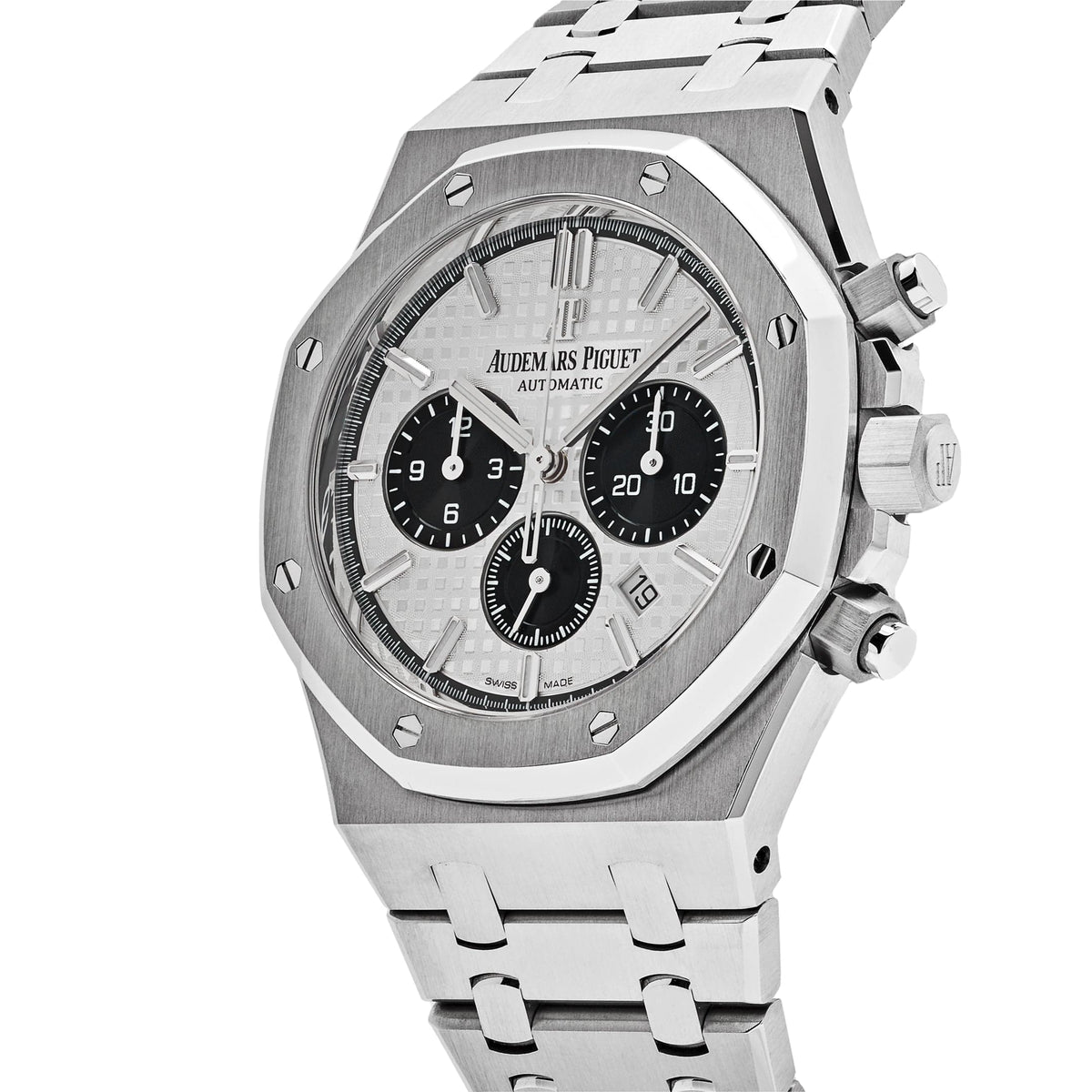 Audemars Piguet Royal Oak 26331ST.OO.1220ST.03 men's chronograph watch, silver dial, silver stainless steel bracelet – full front view