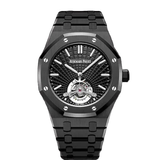 Audemars Piguet Royal Oak 26522CE.OO.1225CE.01 men's tourbillon watch, black dial, black ceramic bracelet – front view
