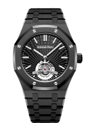 Audemars Piguet Royal Oak 26522CE.OO.1225CE.01 men's tourbillon watch, black dial, black ceramic bracelet – full front view