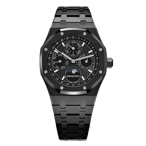 Audemars Piguet Royal Oak 26579CE.OO.1225CE.01 men's perpetual calendar watch, black dial, black ceramic bracelet – front view